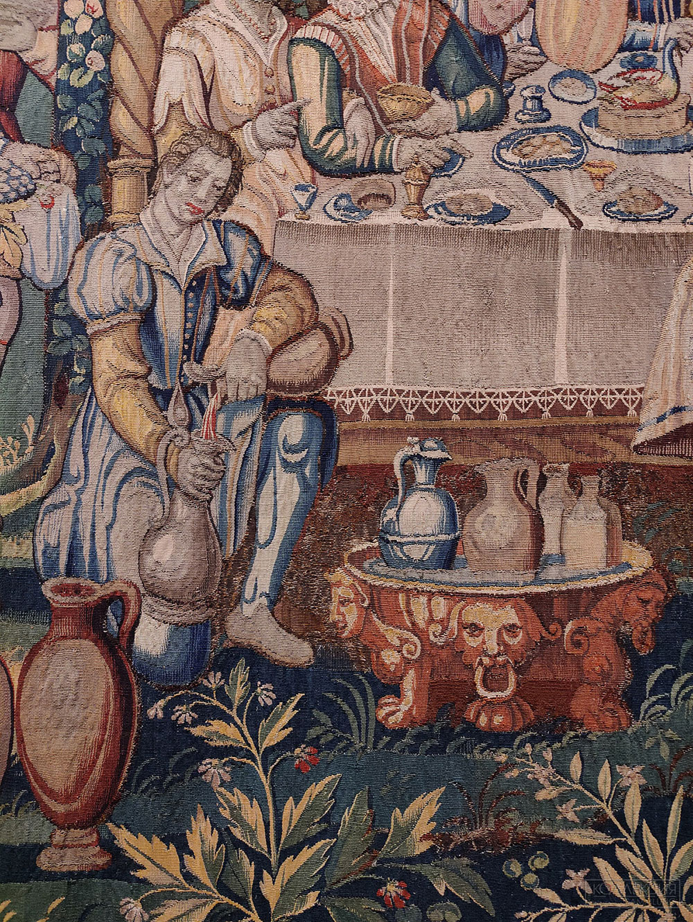 Шпалера "Сад любви". Южные Нидерланды, Брюгге. Конец XVI - начало  XVII века. Шерсть, шёлк; шпалерное ткачество. ГМИИ им. А.С. Пушкина (Фрагмент)