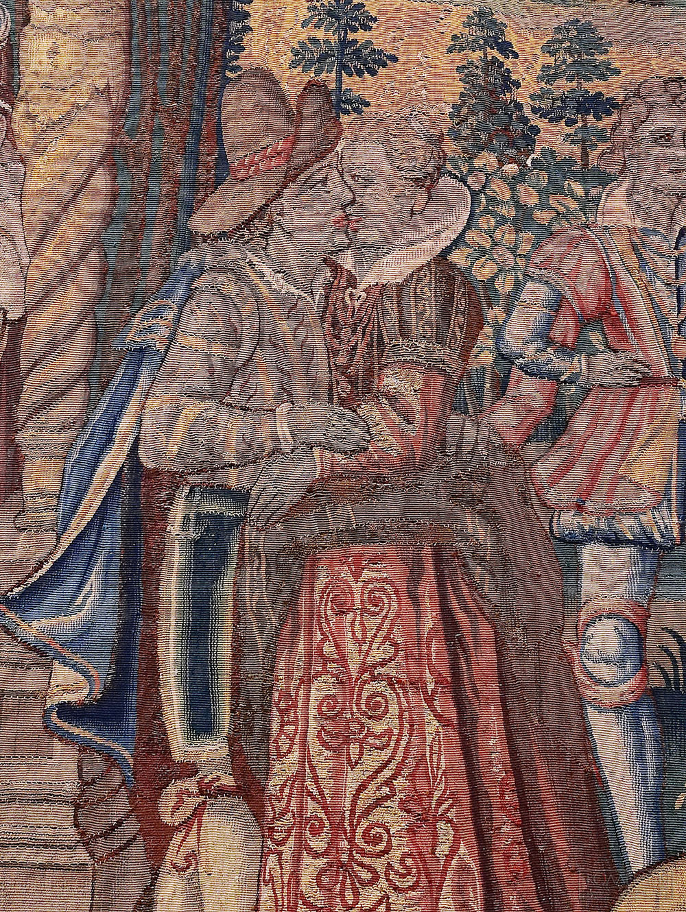 Шпалера "Сад любви". Южные Нидерланды, Брюгге. Конец XVI - начало  XVII века. Шерсть, шёлк; шпалерное ткачество. ГМИИ им. А.С. Пушкина (Фрагмент)