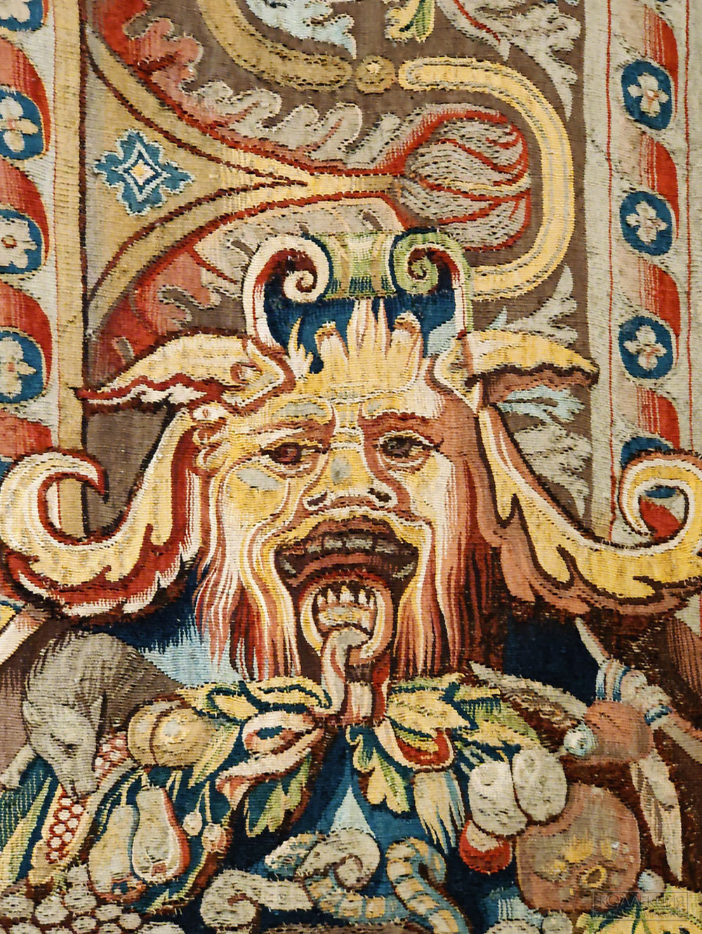 Шпалера "Сад любви". Южные Нидерланды, Брюгге. Конец XVI - начало  XVII века. Шерсть, шёлк; шпалерное ткачество. ГМИИ им. А.С. Пушкина (Фрагмент)