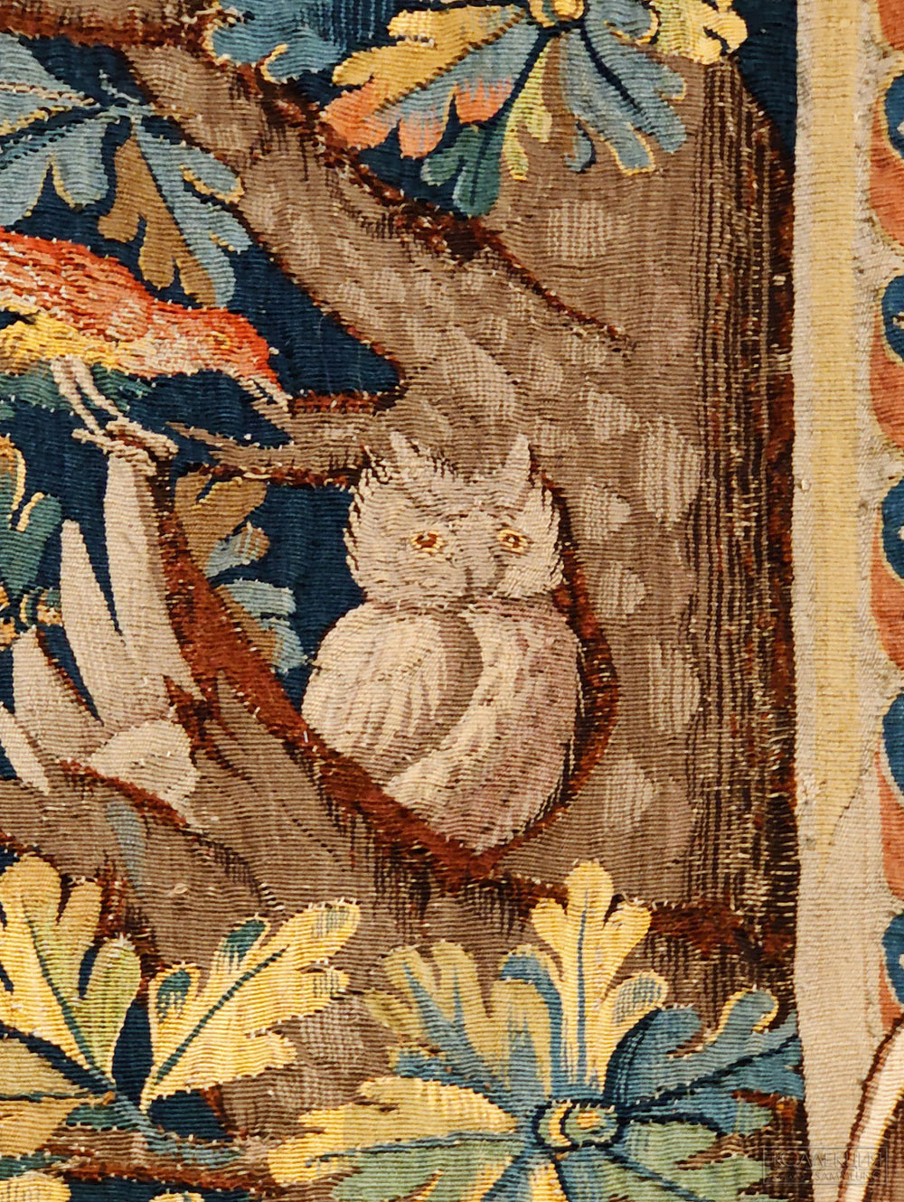 Шпалера "Сад любви". Южные Нидерланды, Брюгге. Конец XVI - начало  XVII века. Шерсть, шёлк; шпалерное ткачество. ГМИИ им. А.С. Пушкина (Фрагмент)