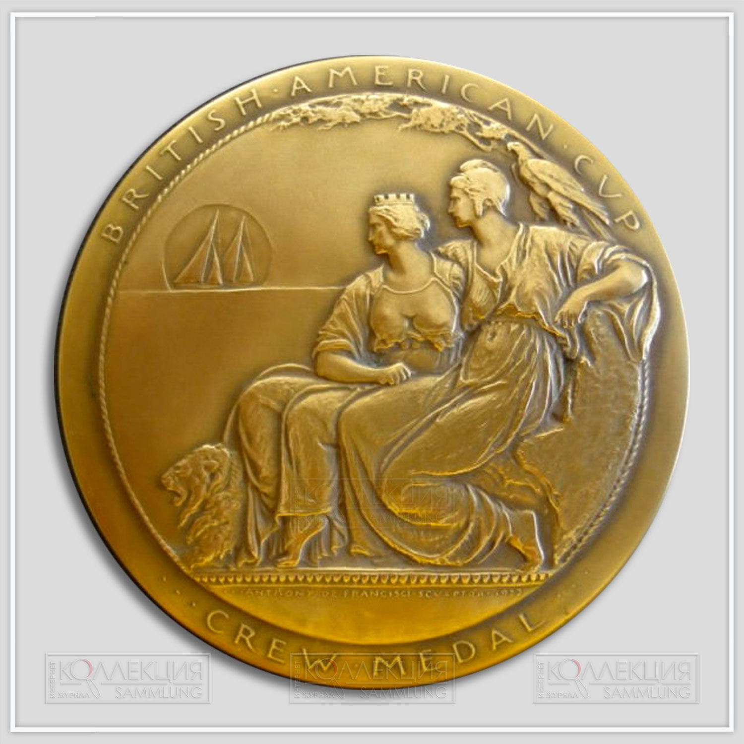 Antonio de Francisci. British-American Cup Crew Medal. Bronze, 1922. Whitehead & Hoag Company. D=76 mm.  Archive for the International Six Metre Class