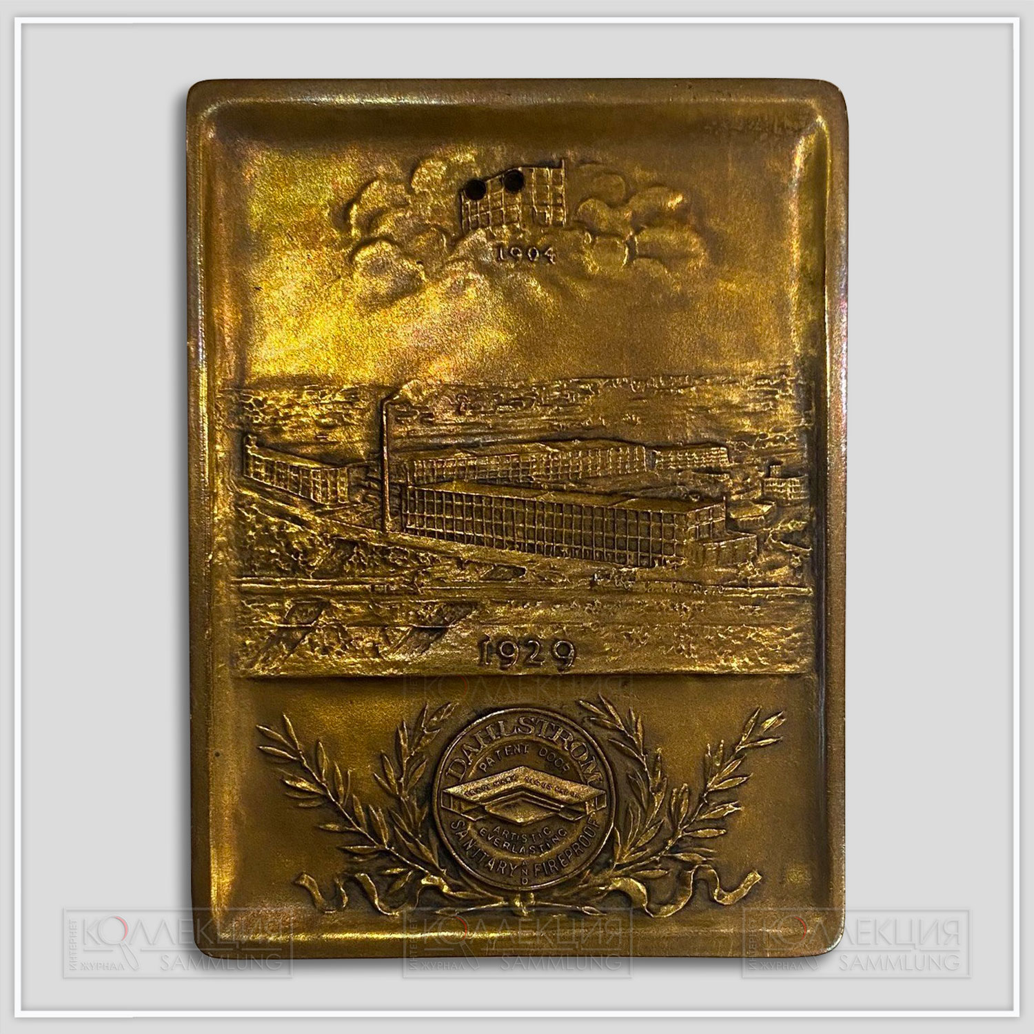 Julio Kilenyi. Dahlstrom Metallic Door Company 25th Anniversary Plaquette. Bronze (101 mm х 76 mm, p = 301 gr), 1929. Whitehead & Hoag Company