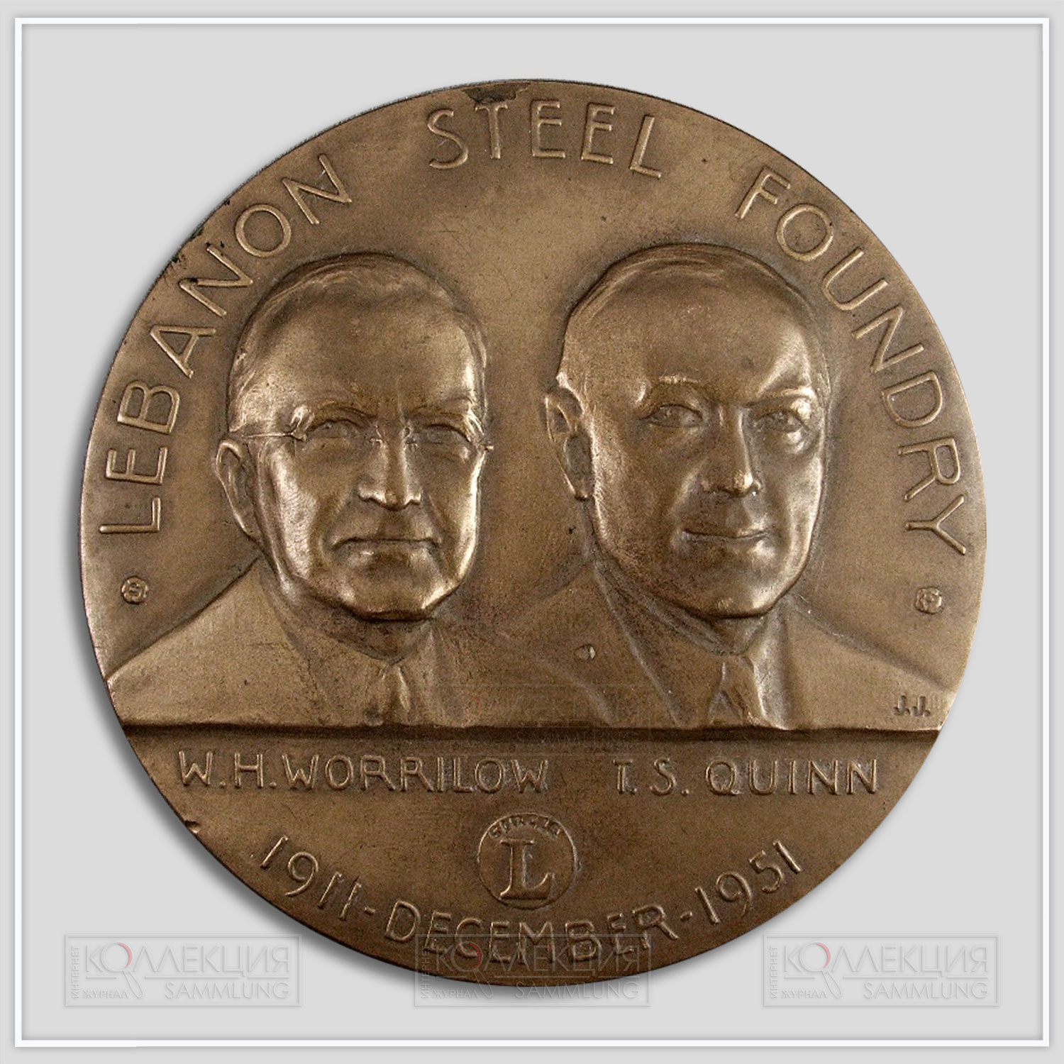 Jeno Juszko, Ralf J. Menconi. Lebanon Steel Foundry 40th Anniversary Medallion. Bronze, 1951. Medallic Art Co. D=89 mm (MACo 1951-049). Ebay