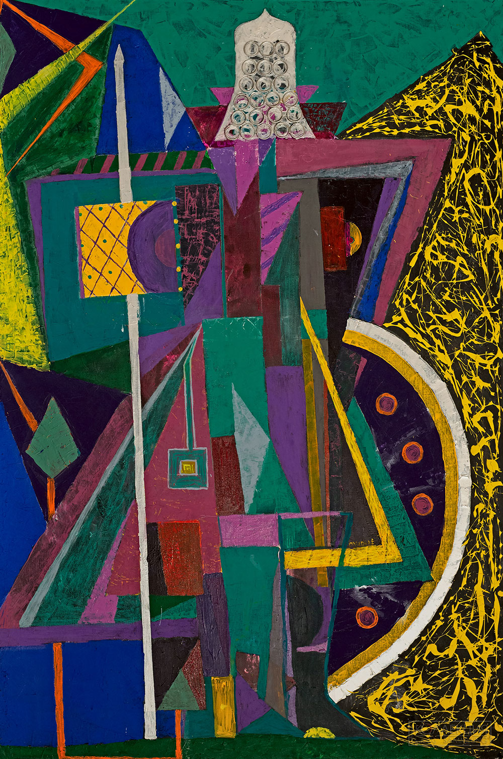 Елена Павлова. Серия Эпос Руси, Женщины-Воины, Богатырша Василиса Микулишна, Галерейный холст, смешанная техника, масло, акрил, маркер, стальные кольца, 150х100 см