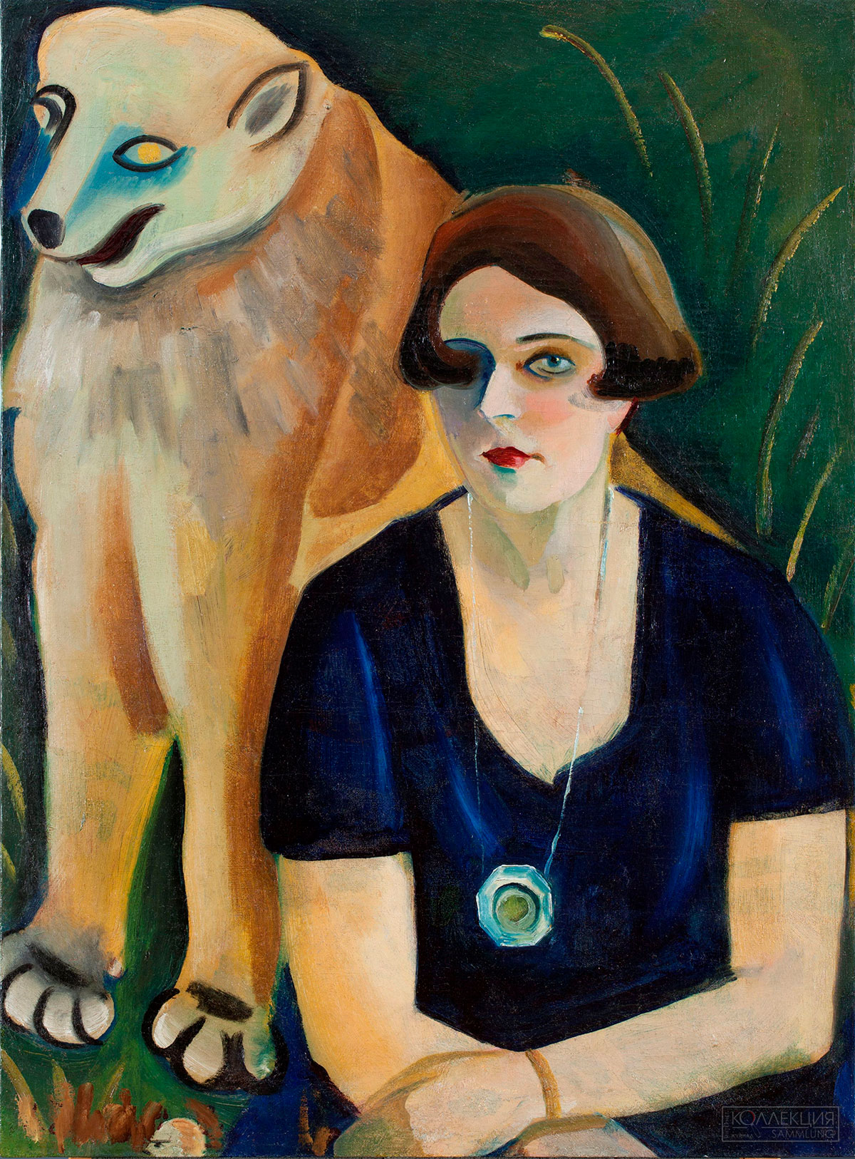 Терентьев И.Г. Портрет В.В. Валишевской на фоне картины Нико Пиросмани. 1918. Холст, масло. Частное собрание