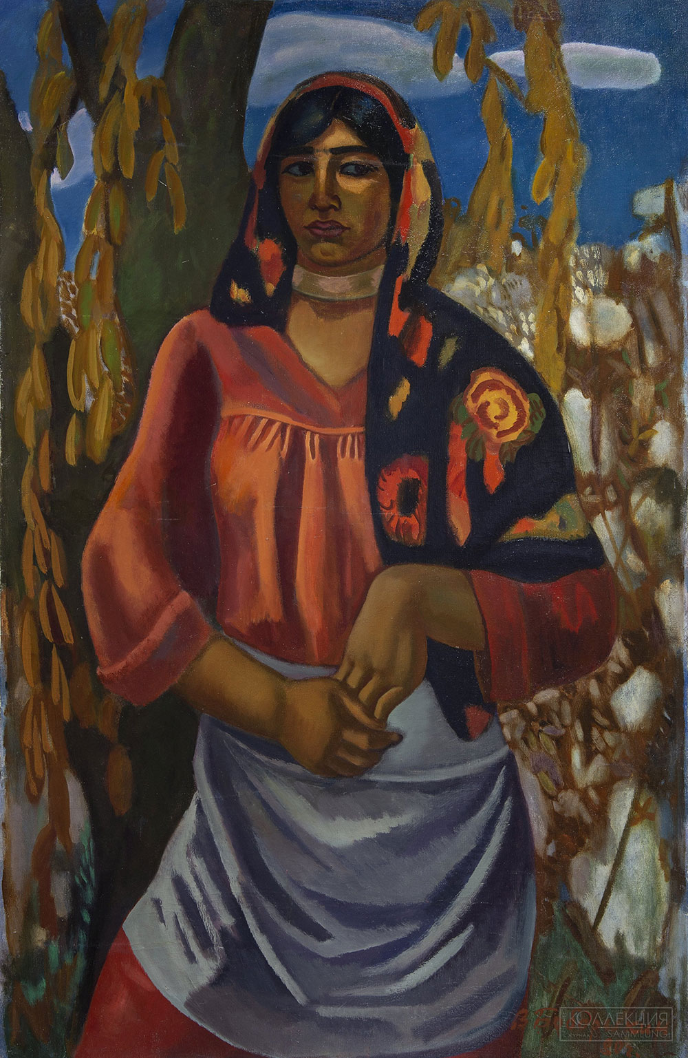 Владимир Боборыкин. Сборщица хлопка, Таджикистан, 1980, холст, масло, Фонд Марджани