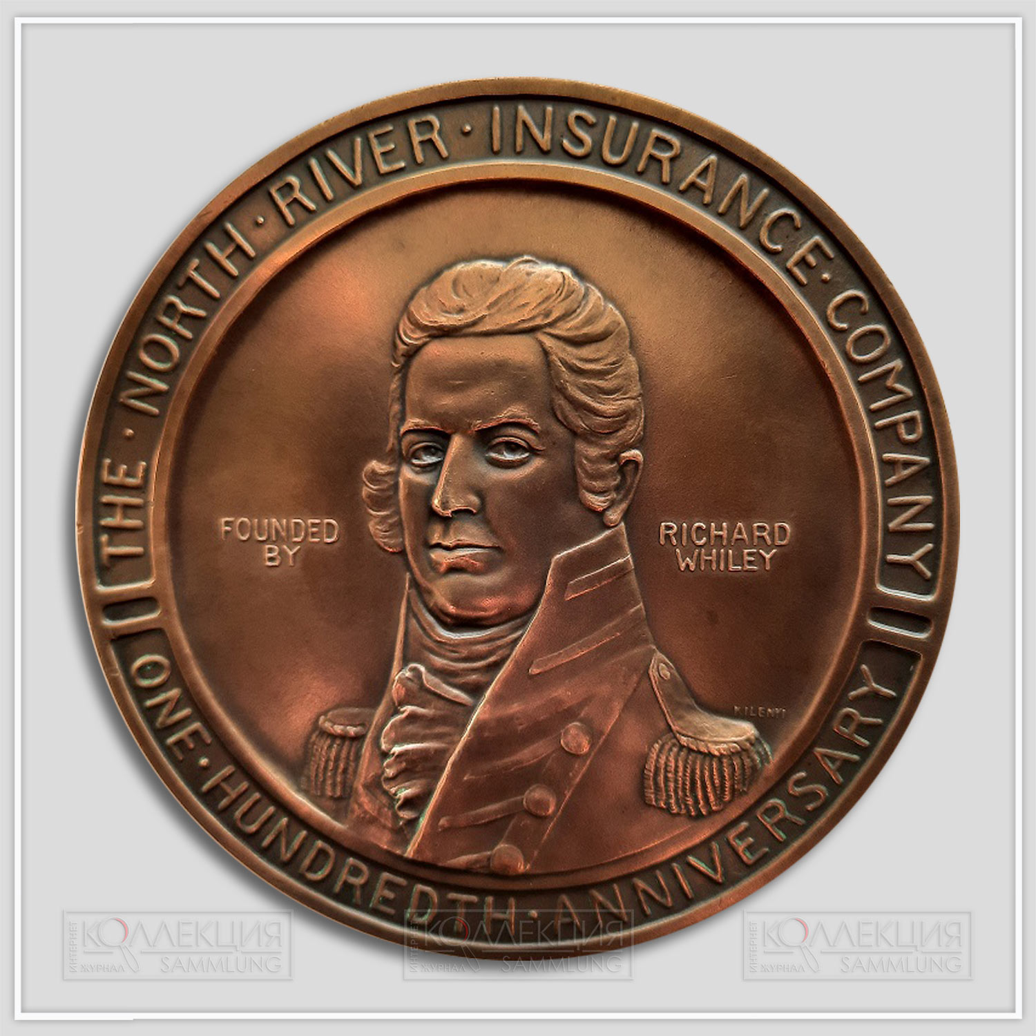 Julio Kilenyi. North River Insurance Company 100th Anniversary Medallion. Bronze, 1922. Whitehead & Hoag Company. D=101 mm, p=335 gr.