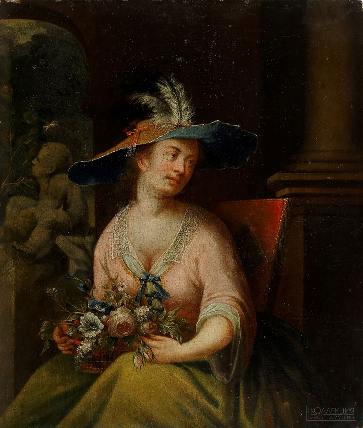 Мельхиор Брассау. Дама с цветами. Дерево, масло. 1730-е - 1750-е гг. Екатеринбургский музей изобразительных искусств
