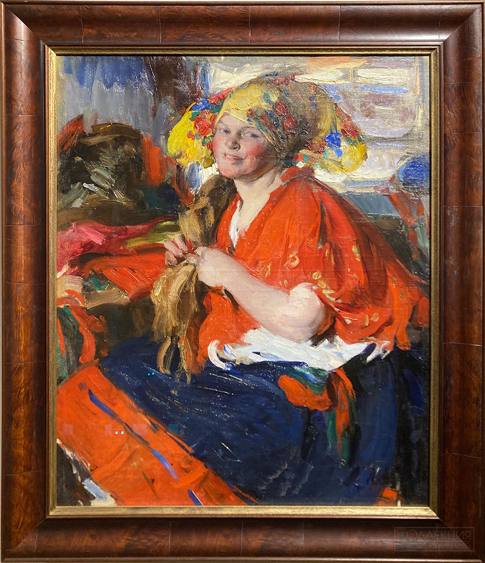 Архипов Абрам Ефимович (1862-1930). Крестьянка, заплетающая косу. 1919. Холст, масло. Частное собрание