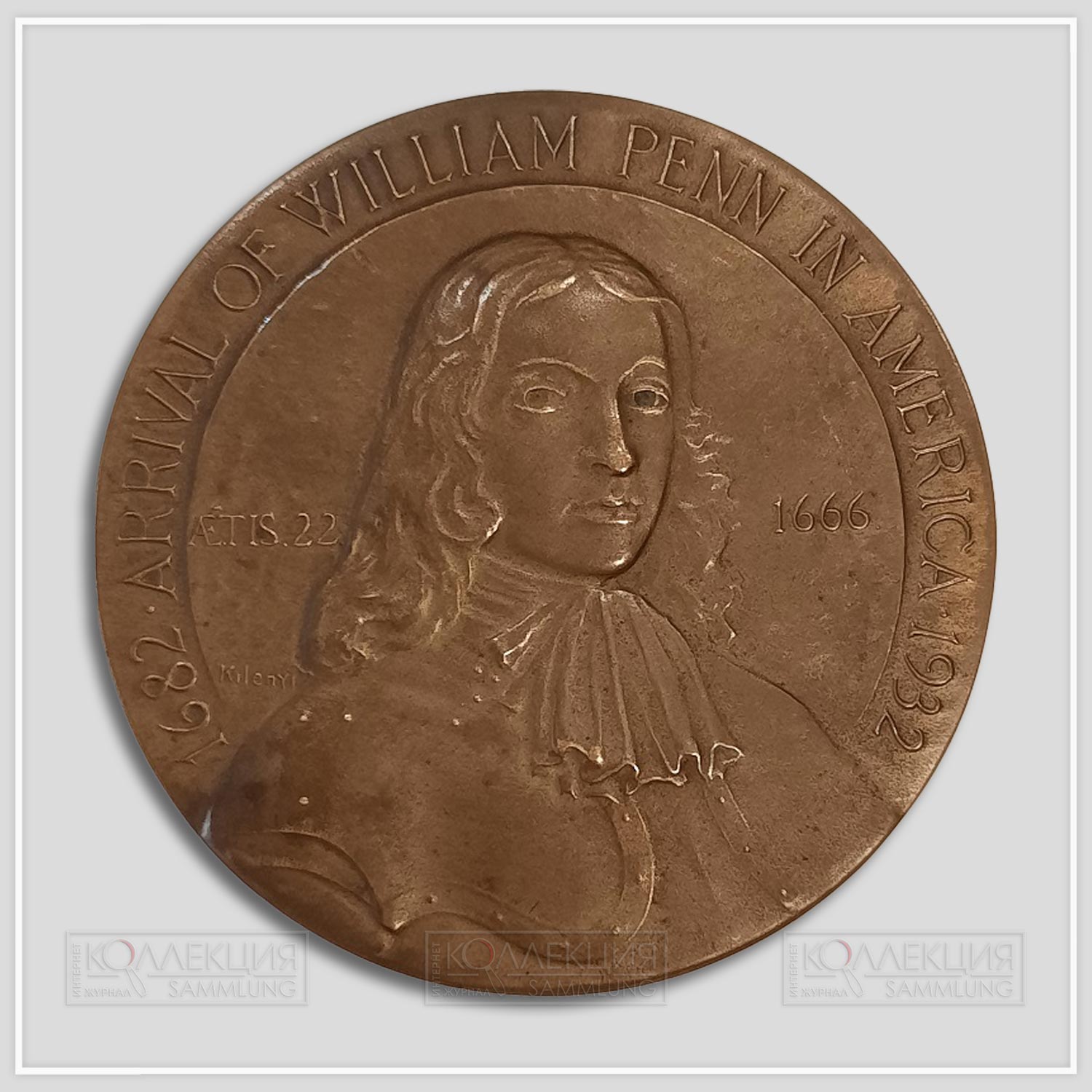 Julio Kilenyi. William Penn 250th Anniversary Medal. Bronze, 1933. Whitehead & Hoag Company. D=76 mm, p=135 gr