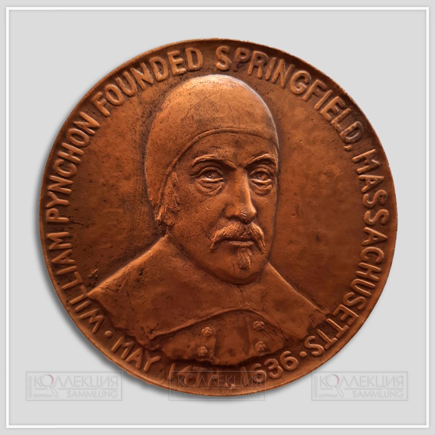 Julio Kilenyi. Springfield Massachusetts 300th Anniversary Medal. Bronze, 1936. The Robbins Company. D=63 mm, p=122 gr (монограмма на аверсе над правым плечом)