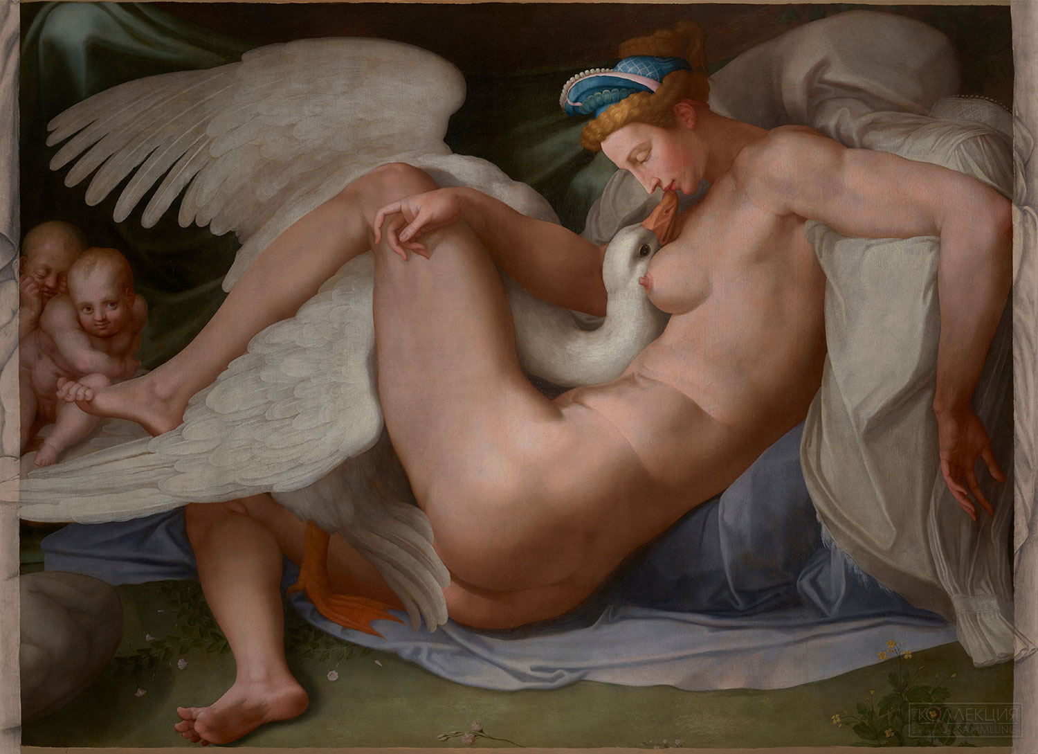Микеланджело (круг). Леда и лебедь. Италия, XVI в. Холст; темпера, масло. 148 х 204 см. Частное собрание