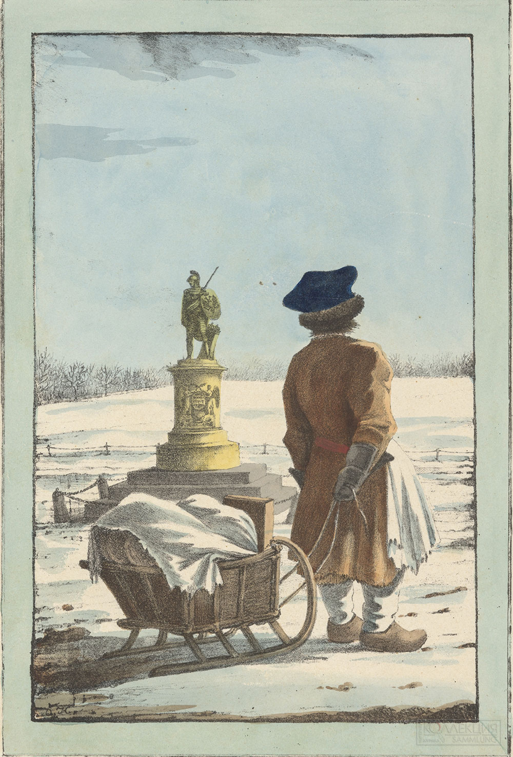 Орловский, Александр Осипович (1777–1832) Херманн, О. (работал перв. пол. XIX в.) (Литограф). Разносчик хлеба. Россия. Санкт-Петербург, 1823 г. Бумага; литография, акварель. 39,2х27,7 см. Государственный Эрмитаж