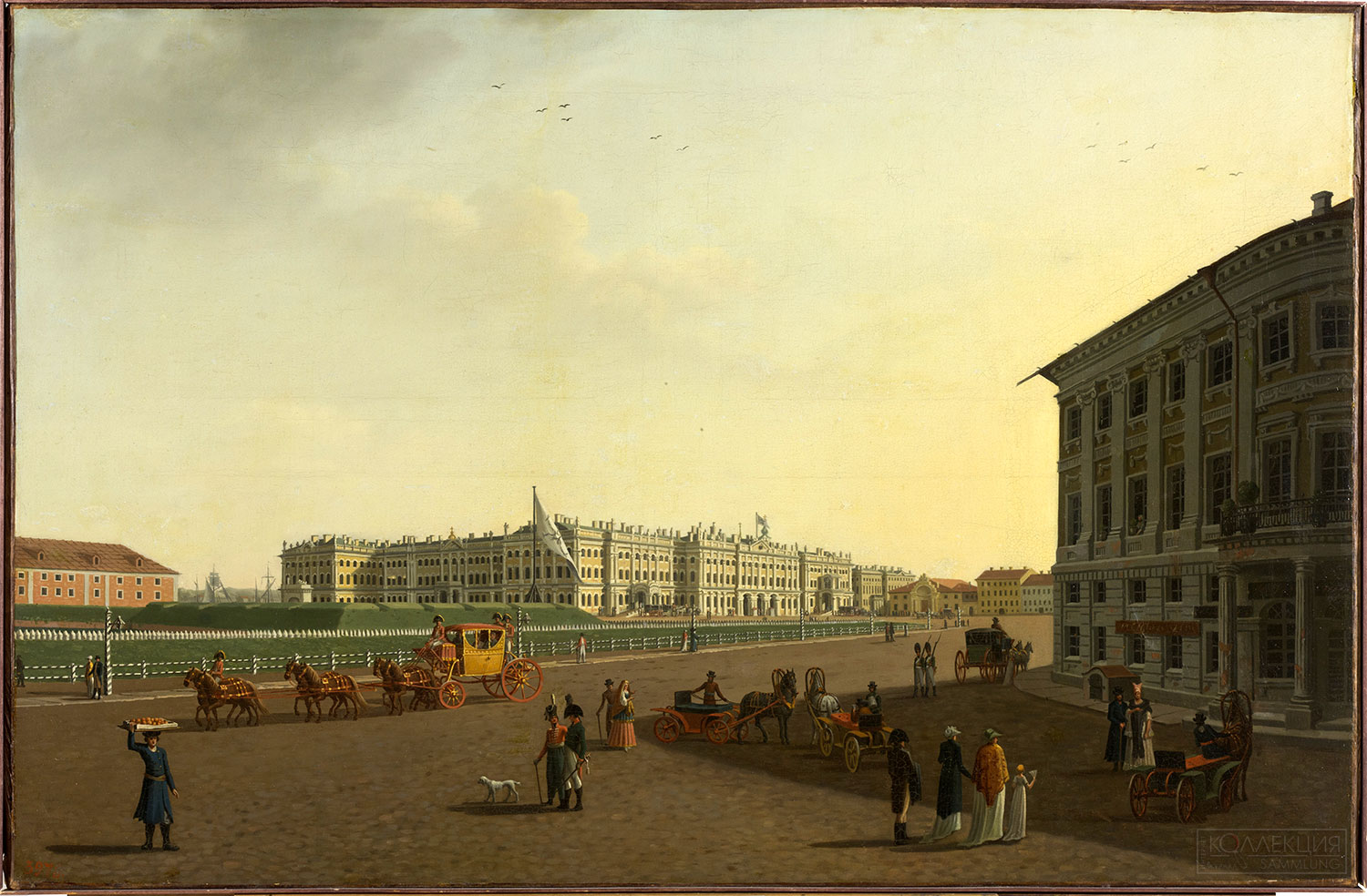 Патерсен, Беньямин (Бенжамин) (1750–1810). Вид Дворцовой площади и Зимнего дворца. Россия, 1800 или 1801 г. Холст, масло. 64х99 см. Государственный Эрмитаж