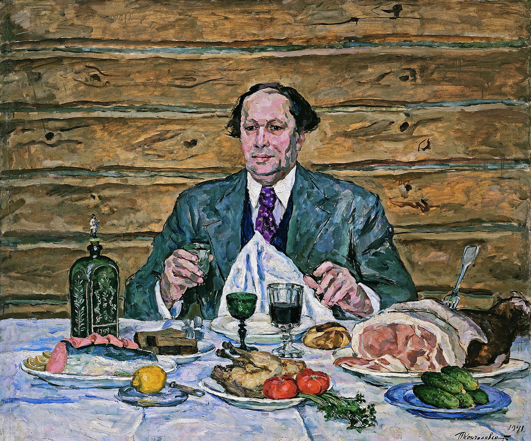 Кончаловский П.П. А.Н. Толстой у меня в гостях. 1940-1941. Холст, масло. 142 х 168. ГРМ