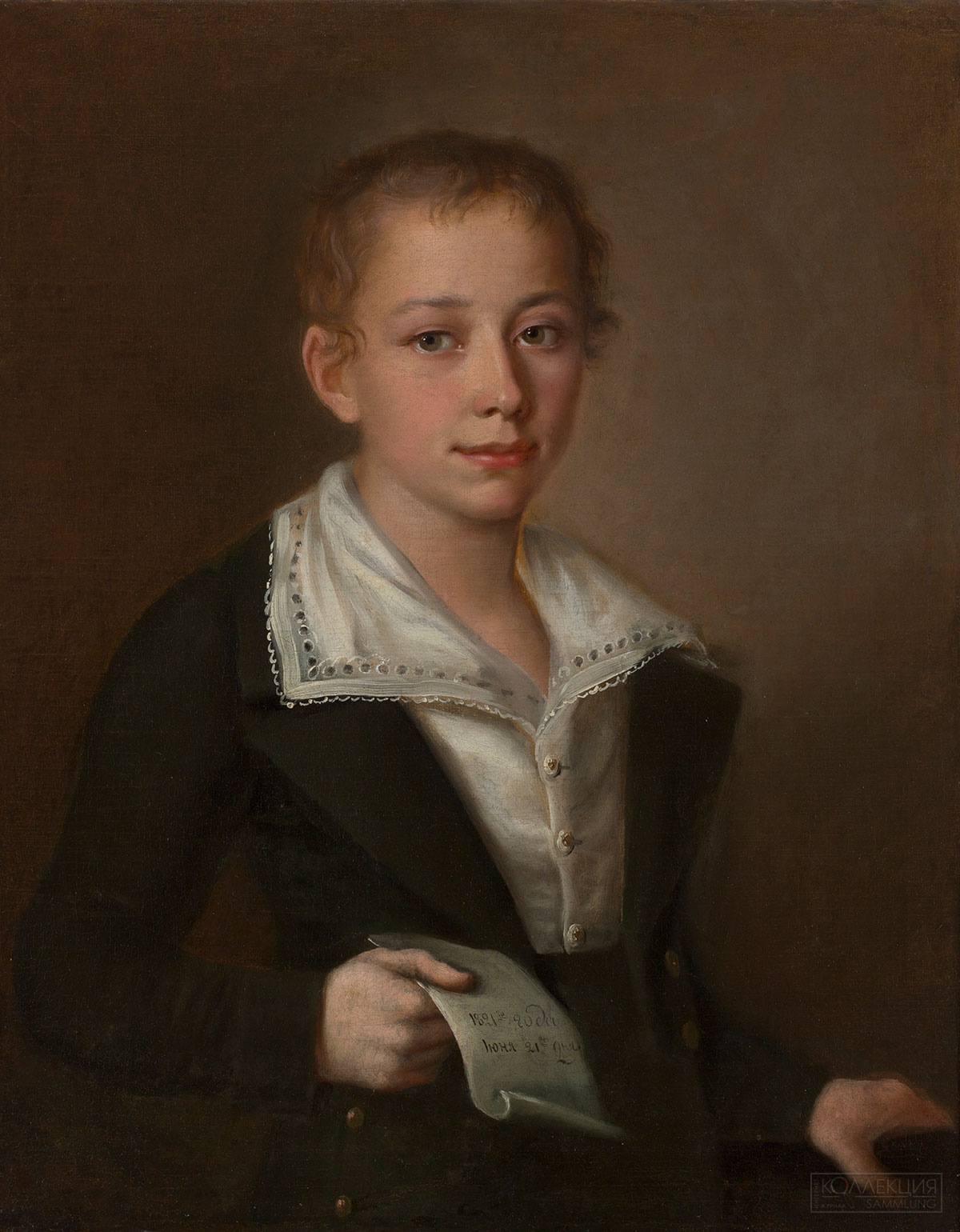 Неизвестный художник. Портрет мальчика с листом бумаги в руке. 1821 год. Государственный Эрмитаж