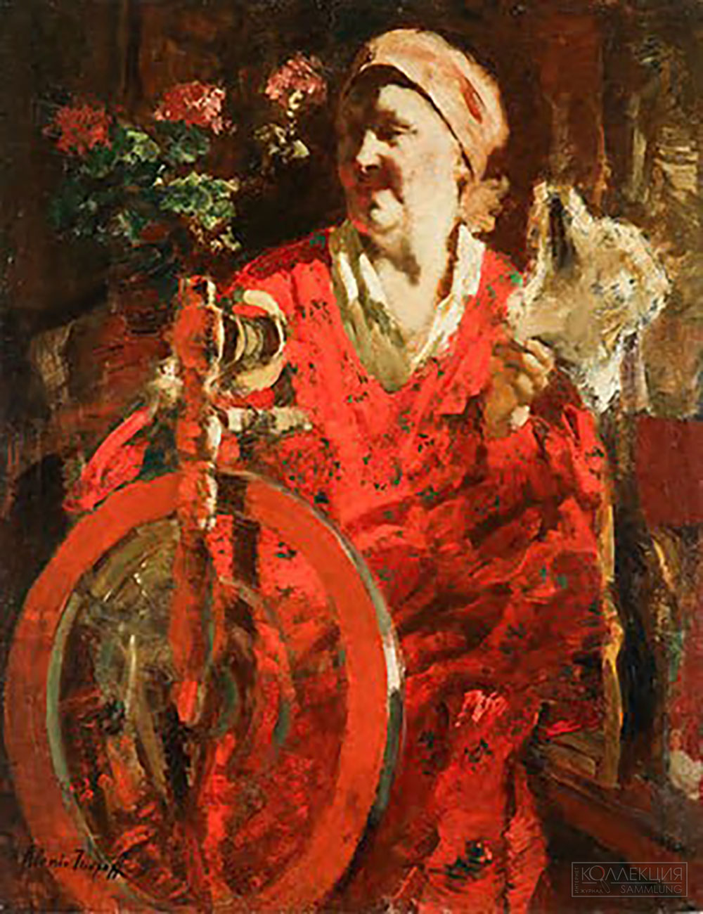 Исупов Алексей Владимирович (1889 — 1957). За прялкой («Портрет жены художника»). 1930-е. Вятский художественный музей им. В.М. и А.М. Васнецовых, Киров