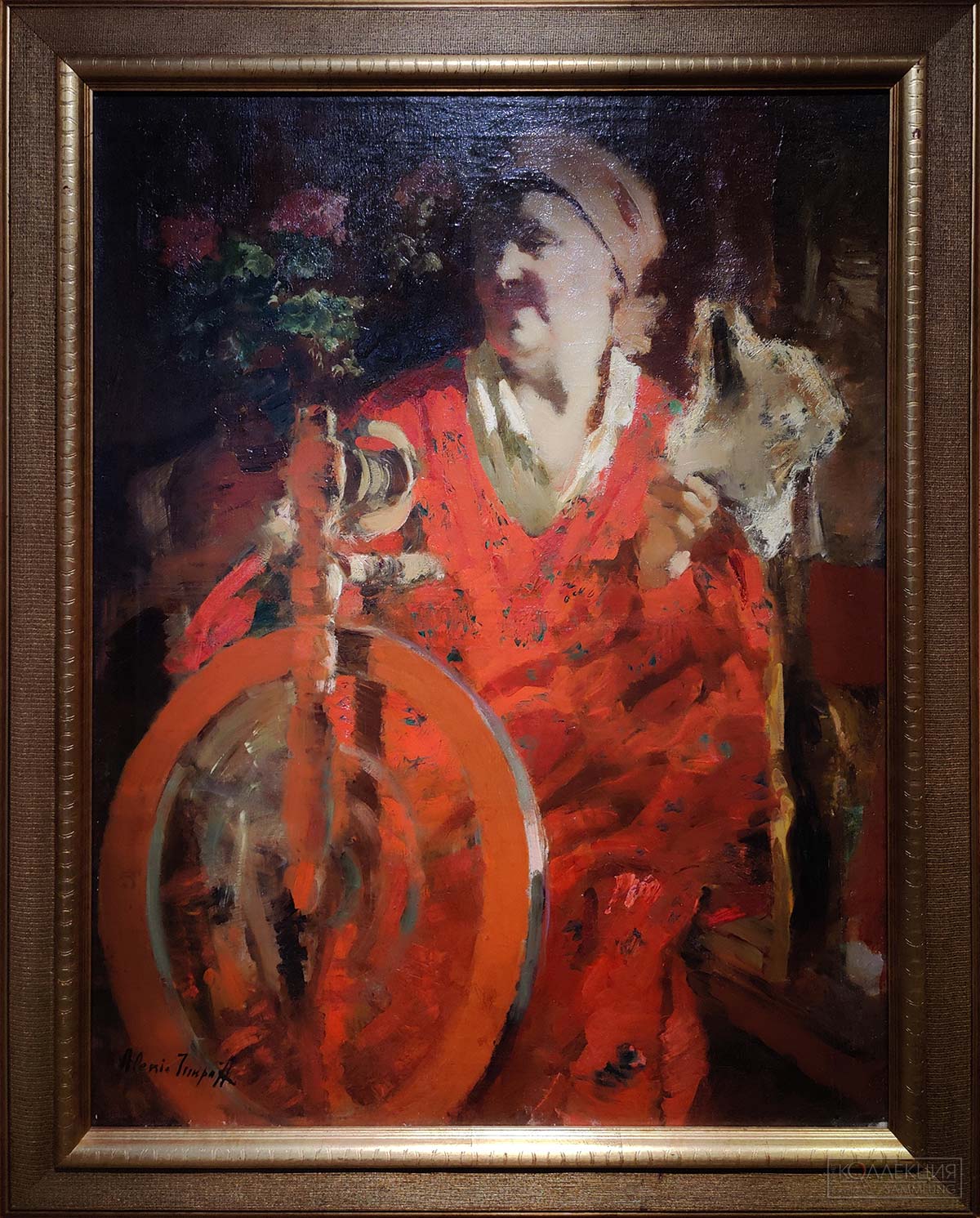 Исупов А.В. За прялкой. Портрет жены художника. Италия, 1930-е. Холст, масло. Вятский художественный музей имени В.М. и А.М. Васнецовых. Киров