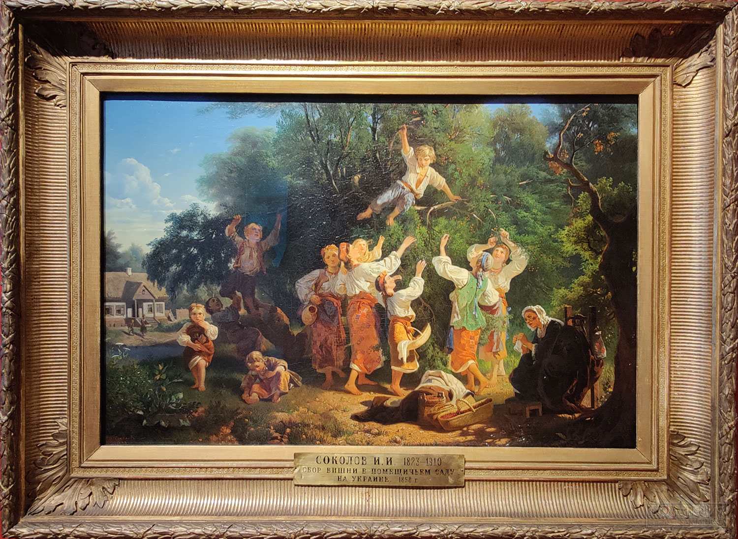 Соколов И.И. (1823-1910 (1918)) Сбор вишни в помещечьем саду на Украина. 1858. Холст, масло. 55.2 х 82,2. ГТГ