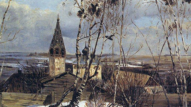 Саврасов А.К. (1830-1897). Грачи прилетели. 1879. Холст, масло. 62×49,5. Нижегородский государственный художественный музей