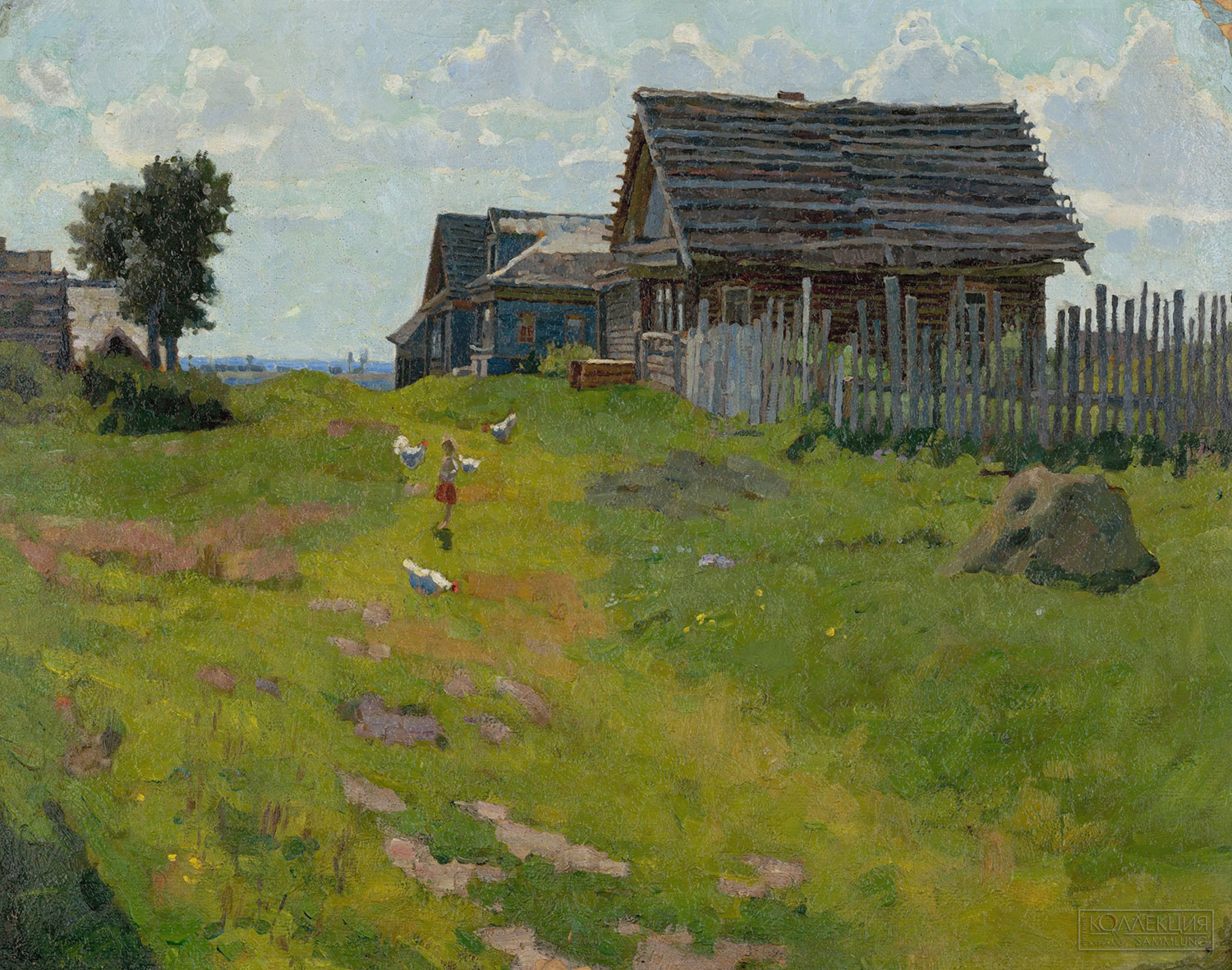 Горский А.П. (1926-2015). Деревня Высокополье в полдень. 1957. Картон, масло. 38x47. ГТГ