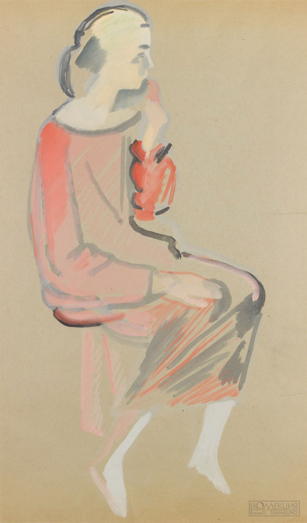 Ечеистов Г.А. Портрет жены. 1926. Гуашь. 66,5х39. ГМИРЛИ имени В.И. Даля