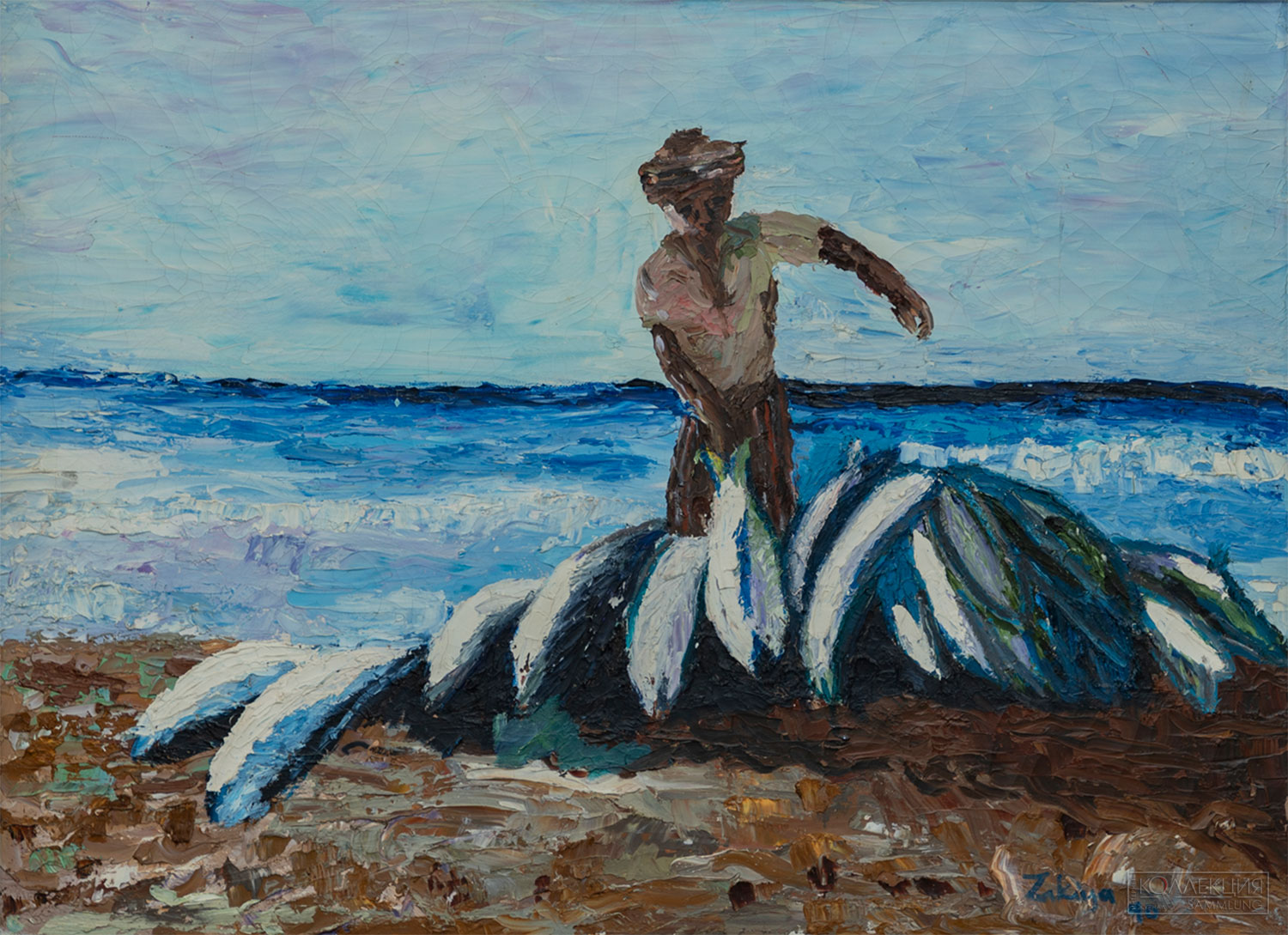 Закия Сулейман Мохаммед аль-Барвани. Рыбак. Холст, масло, дерево (рама). 1990. 62х82. Национальный музей Султаната Оман
