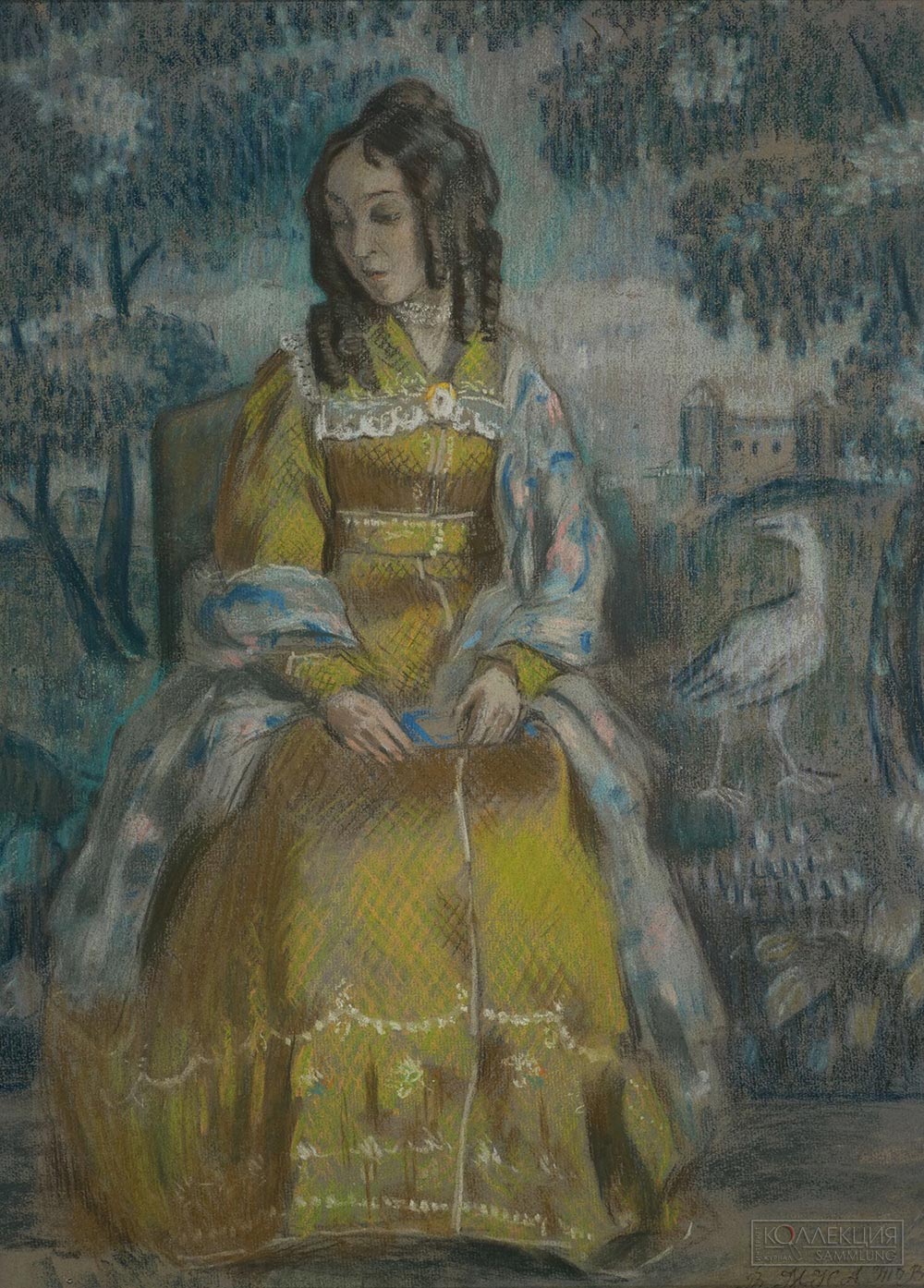 Виктор Эльпидифорович Борисов-Мусатов (1870-1905). Дама у гобелена. 1903. Бумага, пастель. ГТГ