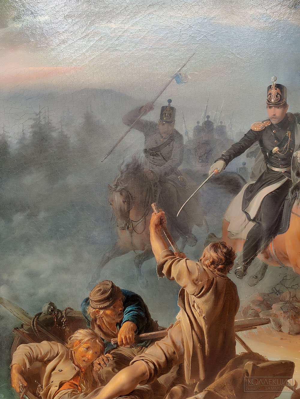 Худяков Василий Григорьевич (1826 — 1871). Стычка с финляндскими контрабандистами. 1853. Холст, масло. 95,6 × 133,6. ГТГ (Фрагмент)