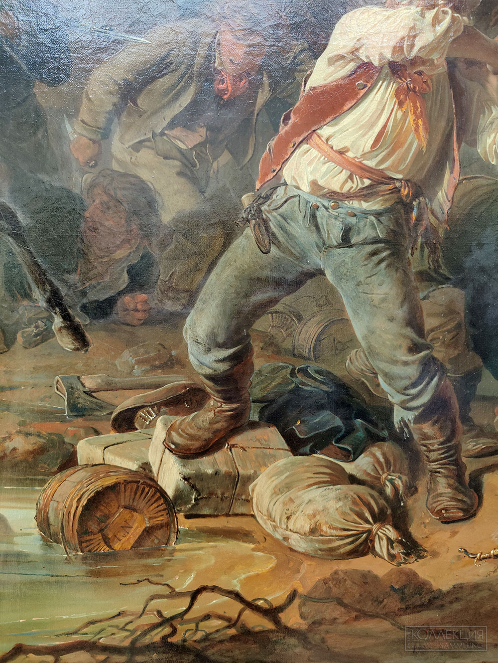 Худяков Василий Григорьевич (1826 — 1871). Стычка с финляндскими контрабандистами. 1853. Холст, масло. 95,6 × 133,6. ГТГ (Фрагмент)
