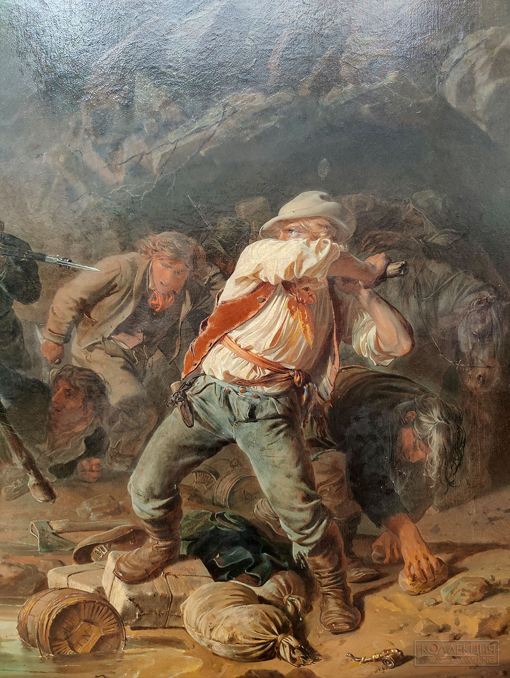 Худяков Василий Григорьевич (1826 — 1871). Стычка с финляндскими контрабандистами. 1853. Холст, масло. 95,6 × 133,6. ГТГ (Фрагмент)