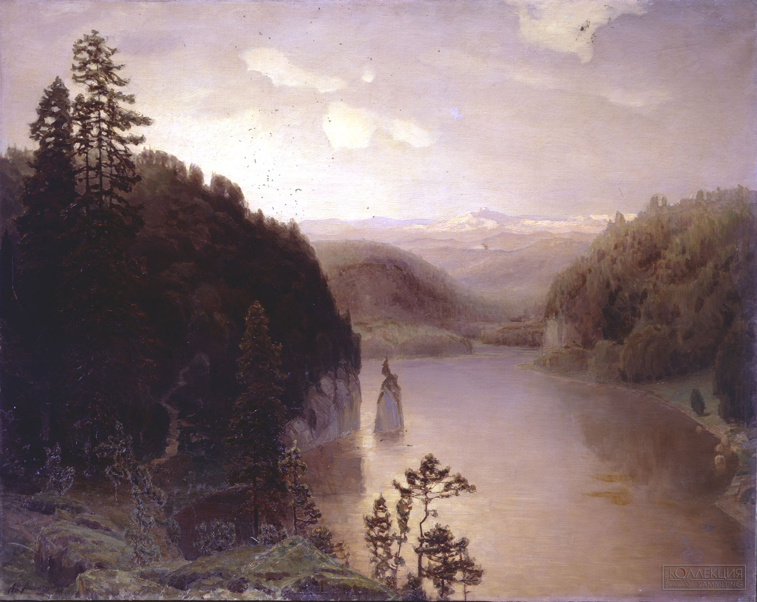 Васнецов Аполлинарий Михайлович (1856-1933). Горное озеро на Урале. 1895. Холст, масло. 137,5 × 174. Ж-6064. ГРМ. Пост.: 1954 из МК СССР (Москва); ранее – собр. С.А. Калистратова (Москва); возможно, собр. А. Ф. Гауша (Санкт-Петербург)