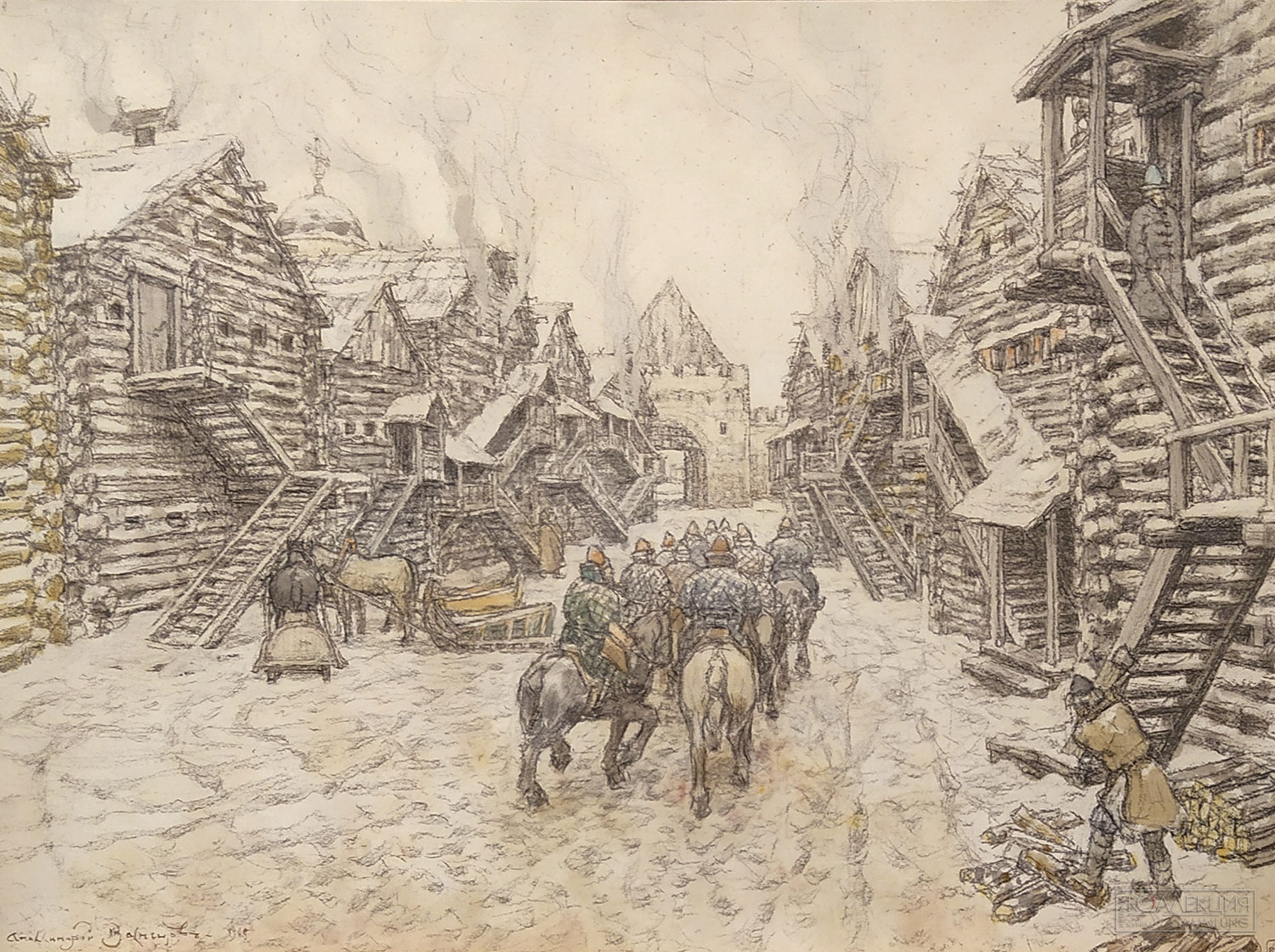 Васнецов Аполлинарий Михайлович (1856-1933). Старая Москва. 1905. Бумага, уголь, акварель. 51,1 × 68,7. Р-14987. ГРМ. Пост. в 1920 из собрания А. А. Коровина
