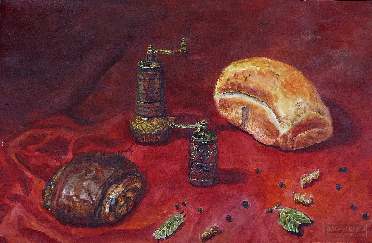 Иван Коваленко. Натюрморт в стиле С. Андрияки. 2017. Акварель, 32 × 50