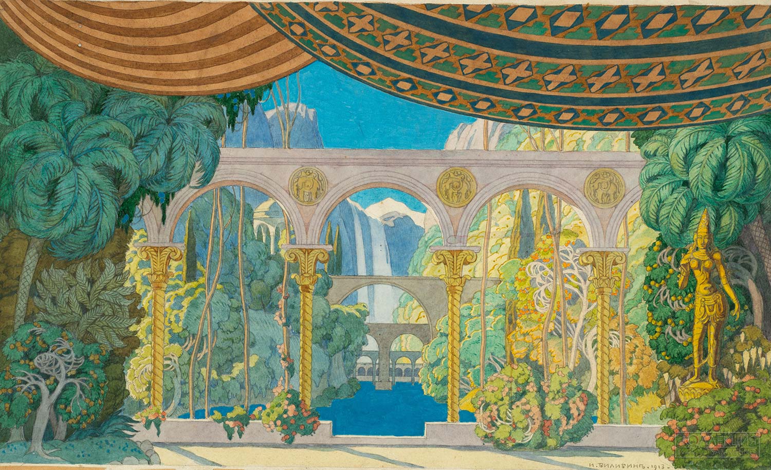 Билибин Иван Яковлевич (1876-1942). Сады Черномора. Эскиз декорации IV действия оперы М.И. Глинки Руслан и Людмила. ГРМ