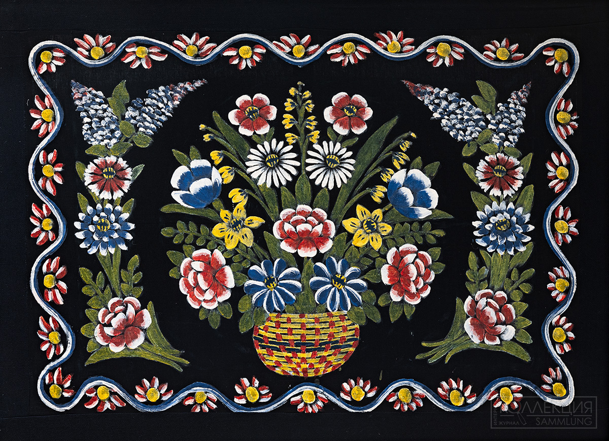 Суховило Фёдор Иванович. Белорусская ССР, Витебская область, Глубокский район, деревня Бобрущина. Маляванка. 1970-е годы. Холст, клеевые красители. Фонд ГУ «Витебский ОМЦНТ»