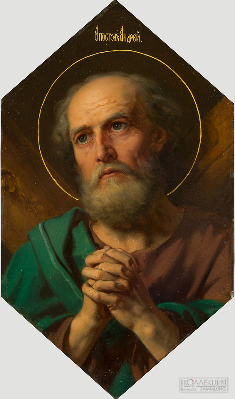 Скотти Михаил Иванович (1814-1861). Икона Царских врат правого придела благоверного князя Александра Невского церкви священномученика Мирона. 1855. Металл, масло. 50 х 28,5 (шестиугольник). ГРМ