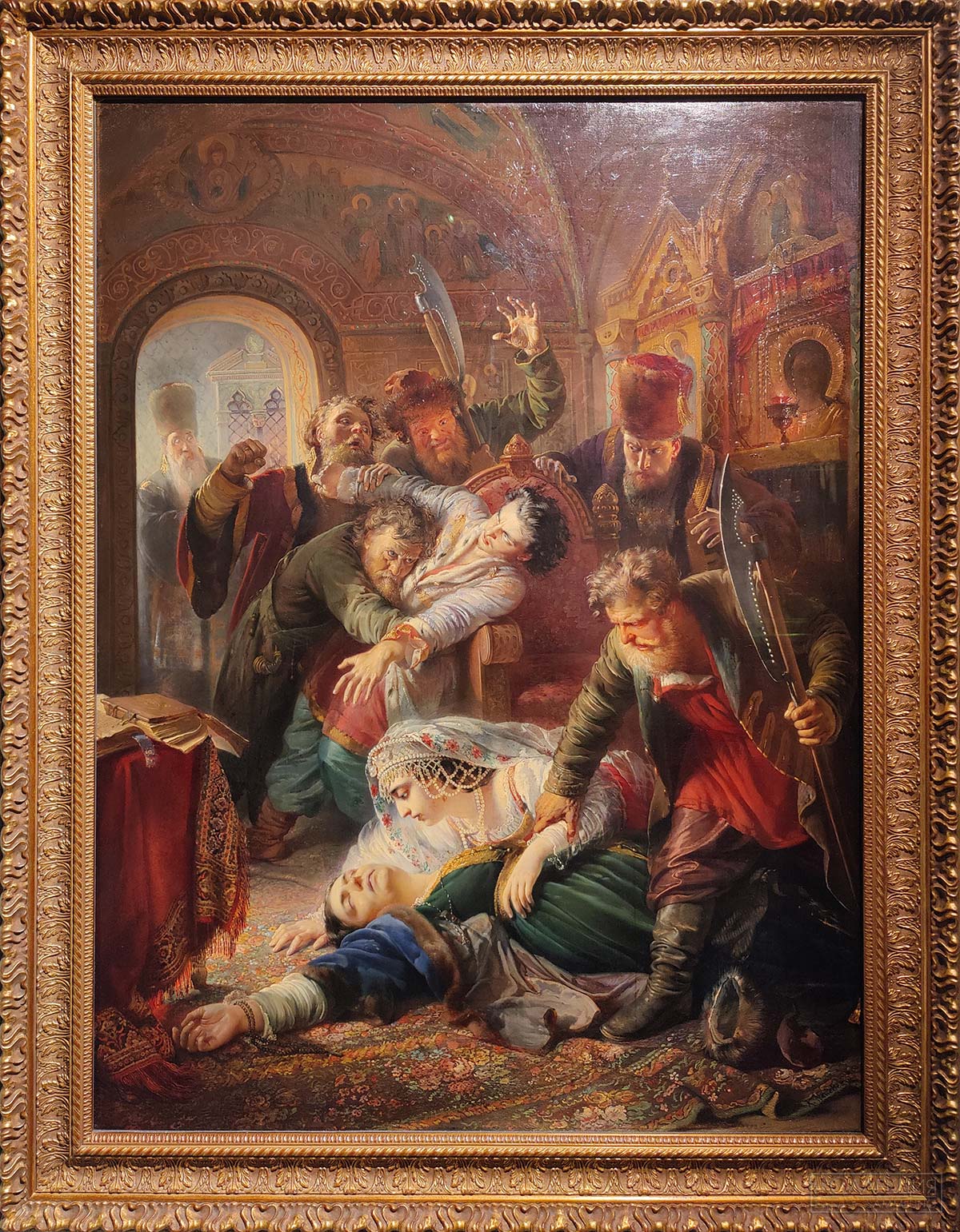 Маковский Константин Егорович (1839-1915). Агенты Дмитрия Самозванца убивают сына Бориса Годунова. 1862. Холст, масло. ГТГ