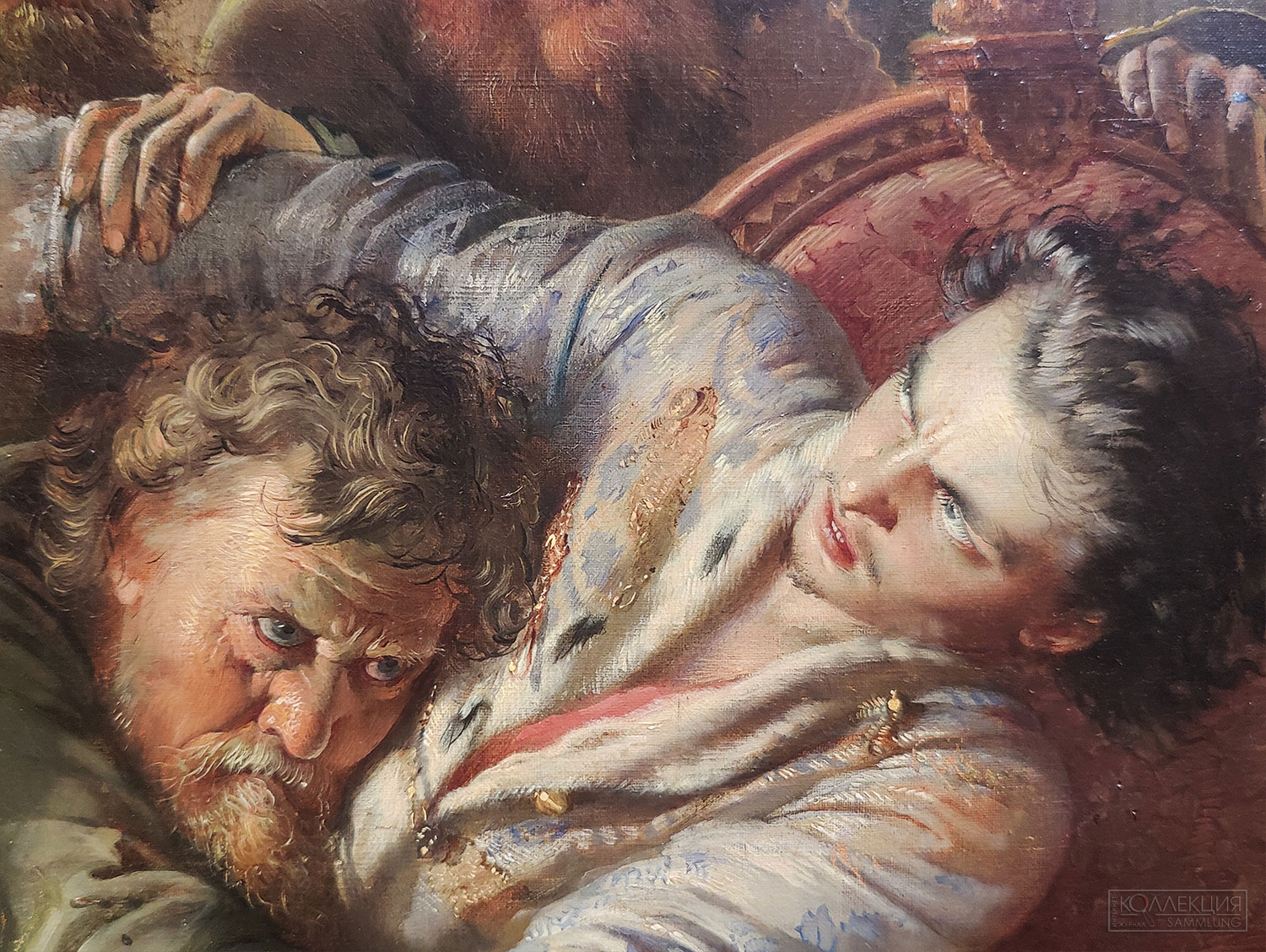 Маковский Константин Егорович (1839-1915). Агенты Дмитрия Самозванца убивают сына Бориса Годунова. 1862. Холст, масло. ГТГ (Фрагмент)