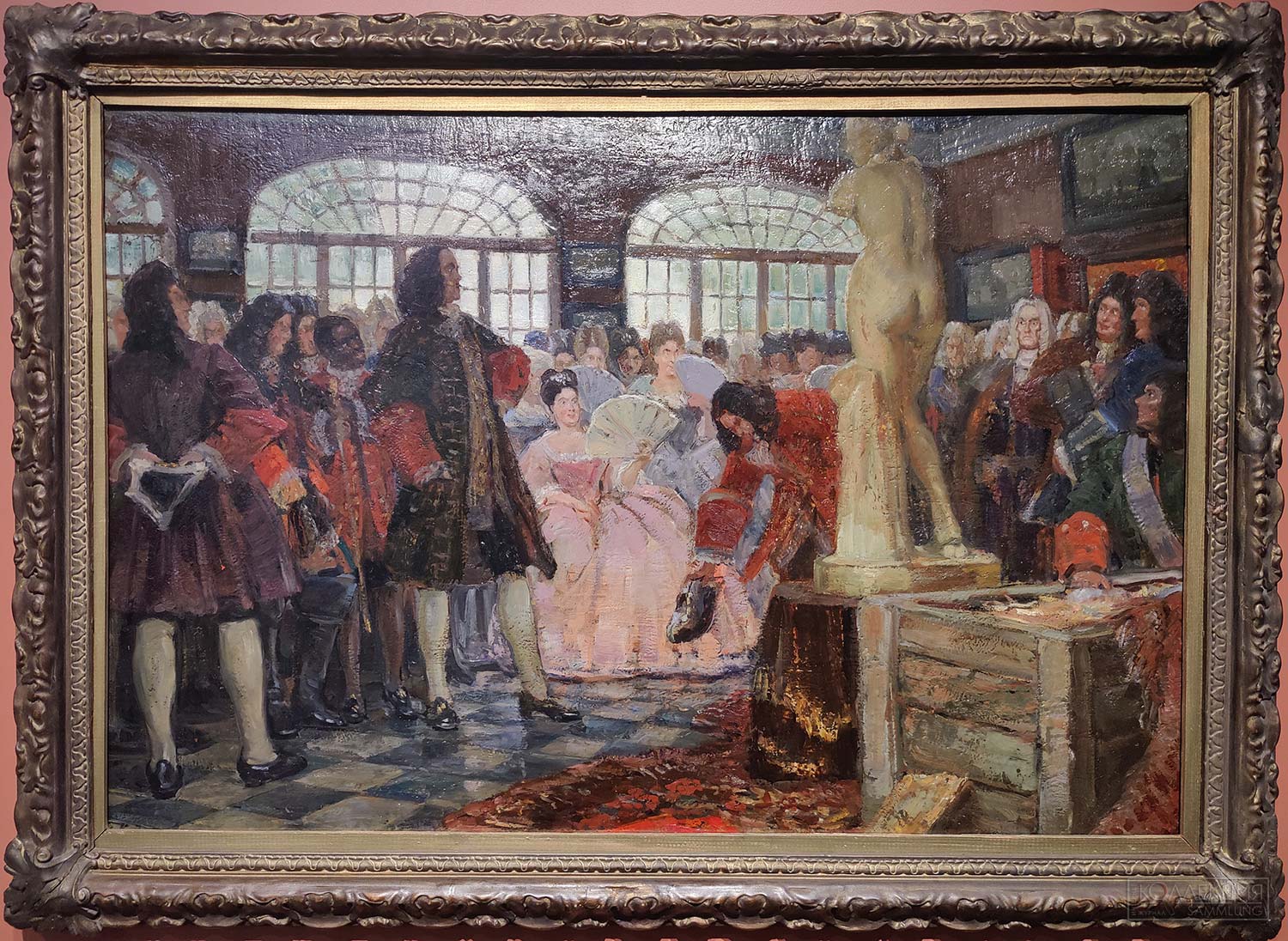Кучумов Василий Никитич (1888-1959). Петр I осматривает статую Венеры. Эскиз к картине «Венус», 1916 г. 1916. Картон, масло. ГРМ