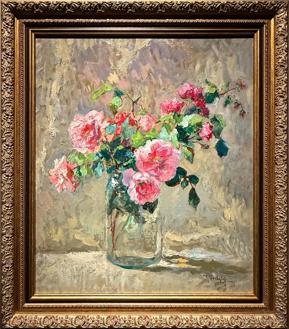Горбатов Константин Иванович (1876-1945). Розы. 1943. Картон, масло. Музей «Новый Иерусалим»