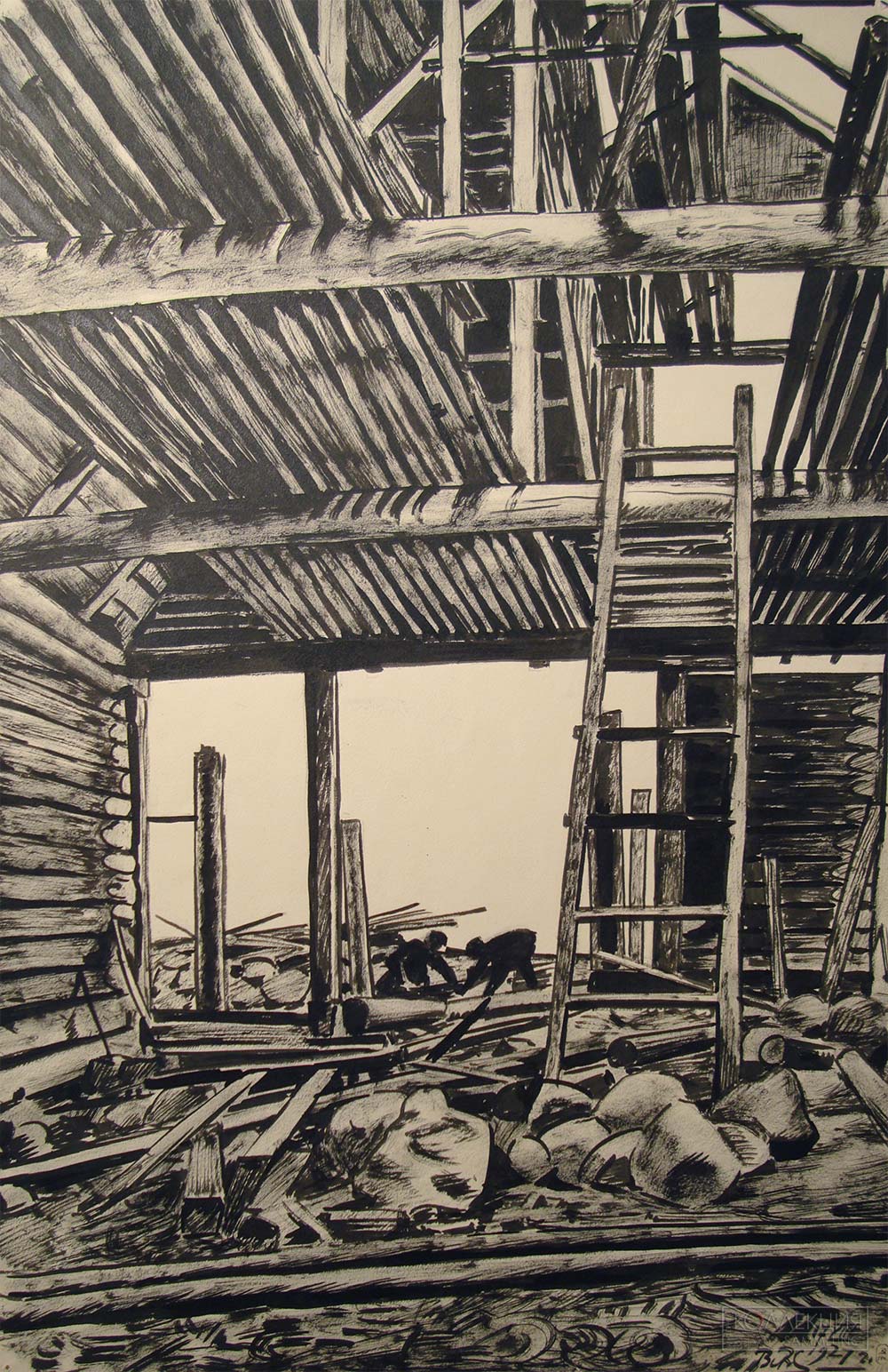 Воинов Всеволод Владимирович (1880–1945). Деревенская стройка, 1927. ГРМ