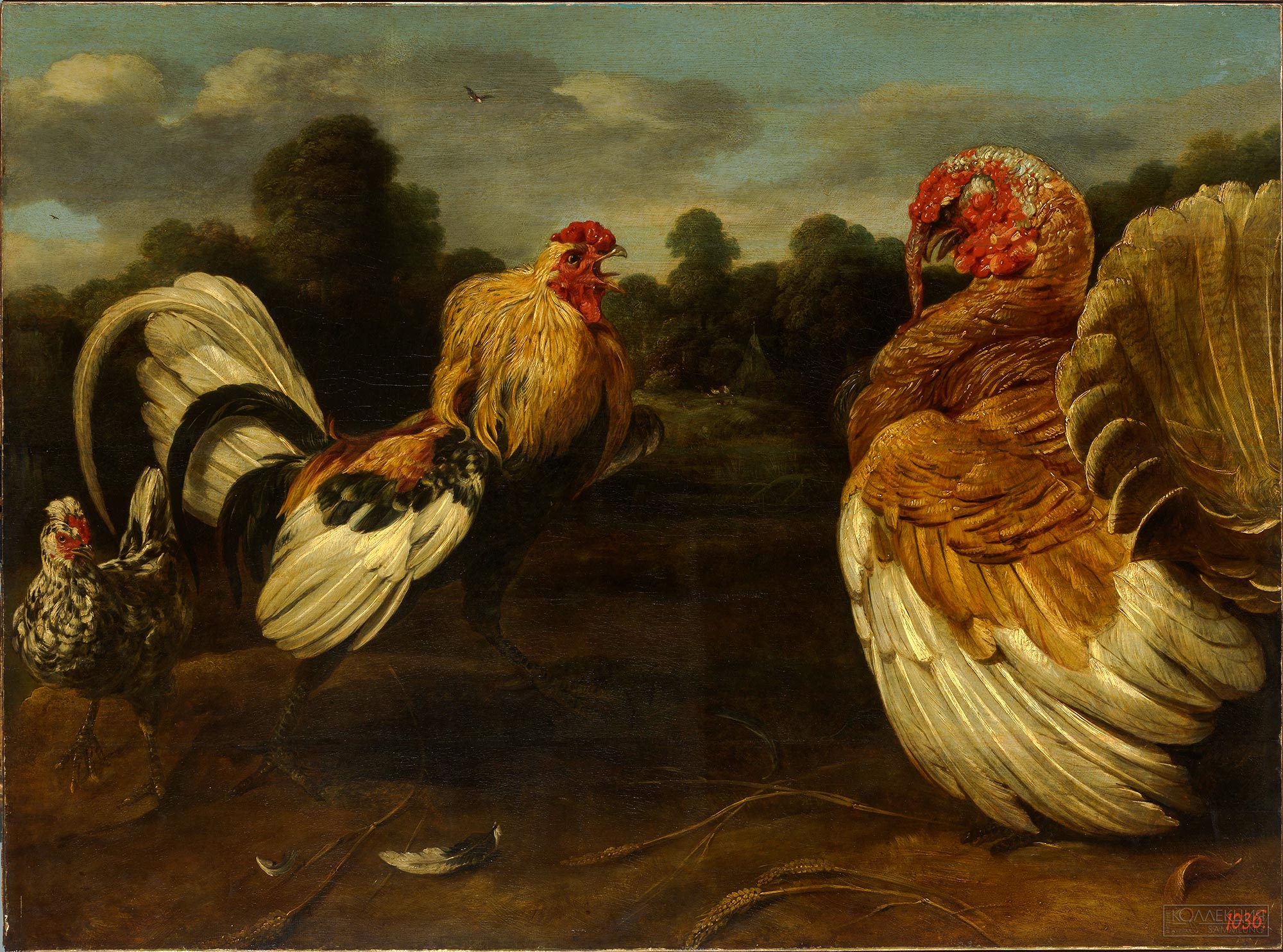 Франс Снейдерс (1579–1657). Бой петуха с индюком. Середина 1610-х. Холст, масло. 88,5 × 118,5. Государственный Эрмитаж
