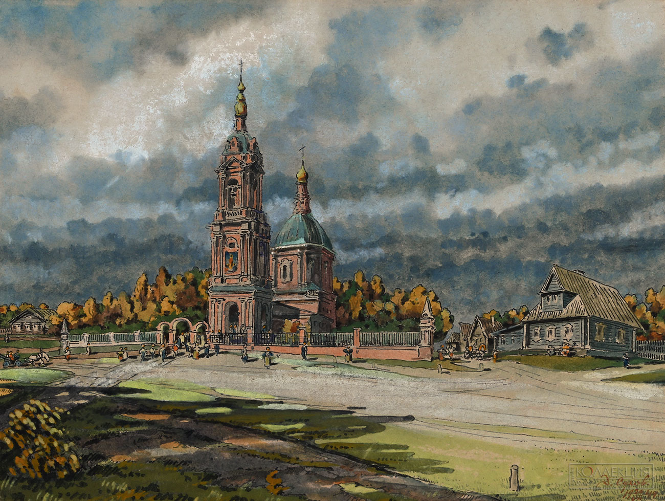 Сухов Д.П. Тихвинская церковь в усадьбе Авдотьино (Тихвинское). 1944. Из собрания Музея архитектуры им. А.В. Щусева