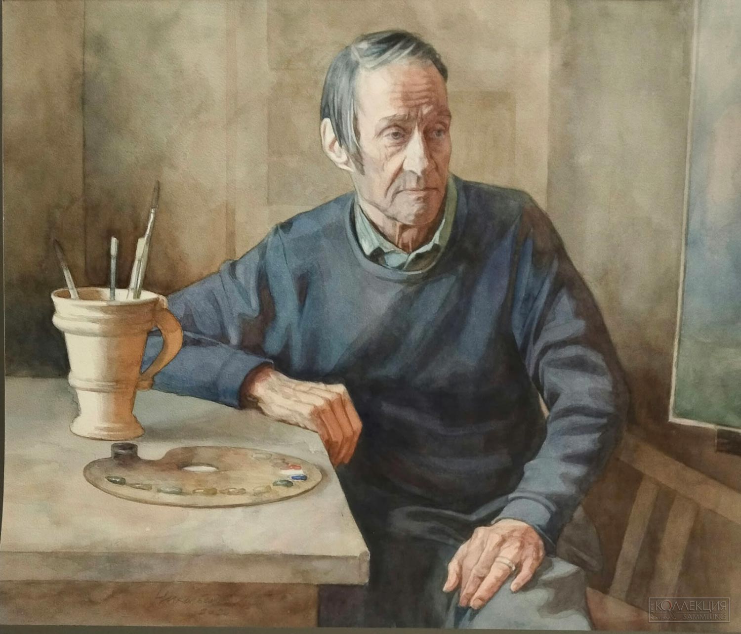 Никольский Алексей Сергеевич. Портрет Евгения Никифоровича Герасимова. 2022. Бумага, акварель. 50 × 60. Государственный Эрмитаж